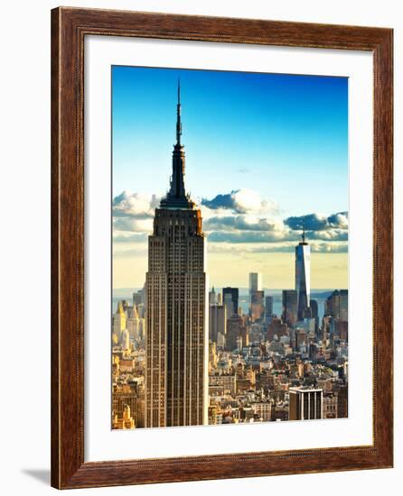 Sunset Landscape of the Empire State Building and One World Trade Center, Manhattan, NYC, Colors-Philippe Hugonnard-Framed Photographic Print