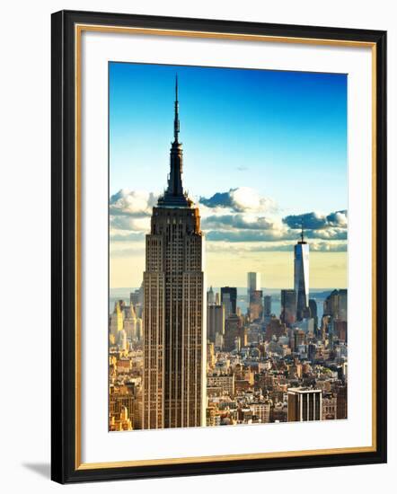 Sunset Landscape of the Empire State Building and One World Trade Center, Manhattan, NYC, Colors-Philippe Hugonnard-Framed Photographic Print