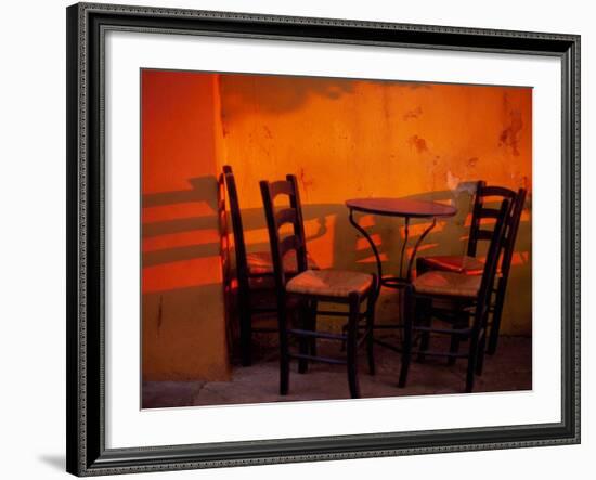 Sunset Light on Cafe Tables, Athens, Greece-Walter Bibikow-Framed Photographic Print