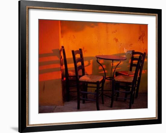 Sunset Light on Cafe Tables, Athens, Greece-Walter Bibikow-Framed Photographic Print