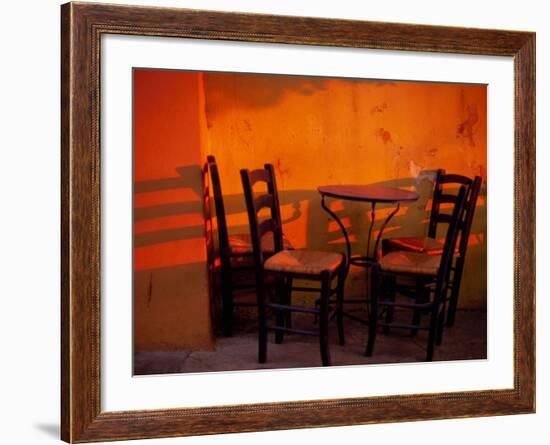 Sunset Light on Cafe Tables, Athens, Greece-Walter Bibikow-Framed Photographic Print
