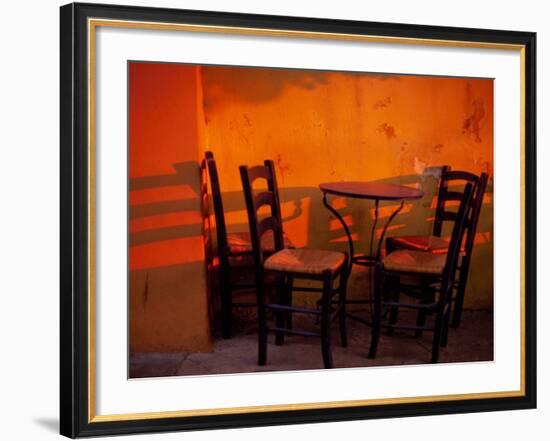 Sunset Light on Cafe Tables, Athens, Greece-Walter Bibikow-Framed Photographic Print