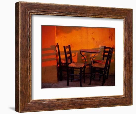 Sunset Light on Cafe Tables, Athens, Greece-Walter Bibikow-Framed Photographic Print