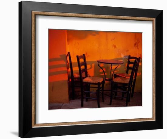 Sunset Light on Cafe Tables, Athens, Greece-Walter Bibikow-Framed Photographic Print