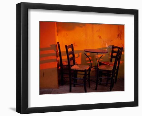 Sunset Light on Cafe Tables, Athens, Greece-Walter Bibikow-Framed Photographic Print