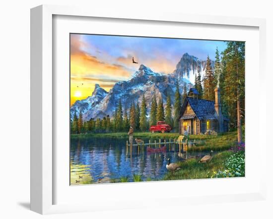 Sunset Log Cabin-Dominic Davison-Framed Art Print
