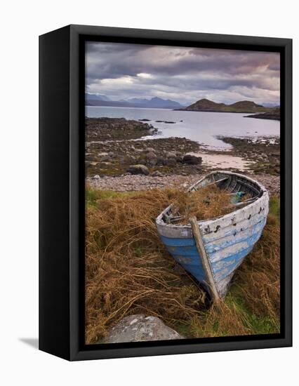 Sunset, Old Blue Fishing Boat, Inverasdale, Loch Ewe, Wester Ross, North West Scotland-Neale Clarke-Framed Premier Image Canvas