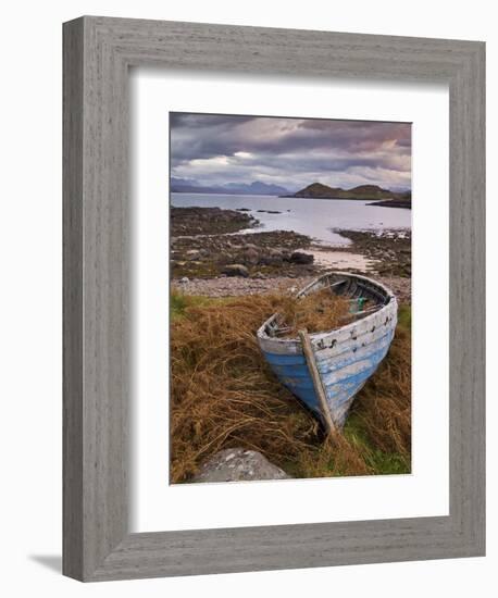 Sunset, Old Blue Fishing Boat, Inverasdale, Loch Ewe, Wester Ross, North West Scotland-Neale Clarke-Framed Photographic Print