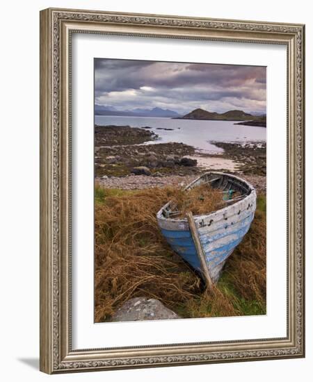 Sunset, Old Blue Fishing Boat, Inverasdale, Loch Ewe, Wester Ross, North West Scotland-Neale Clarke-Framed Photographic Print