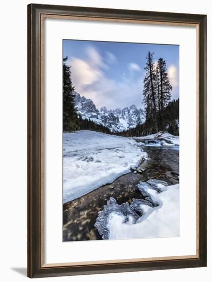 Sunset on a Frozen Creek. Venagia Valley Panaveggio Natural Park Dolomites-ClickAlps-Framed Photographic Print