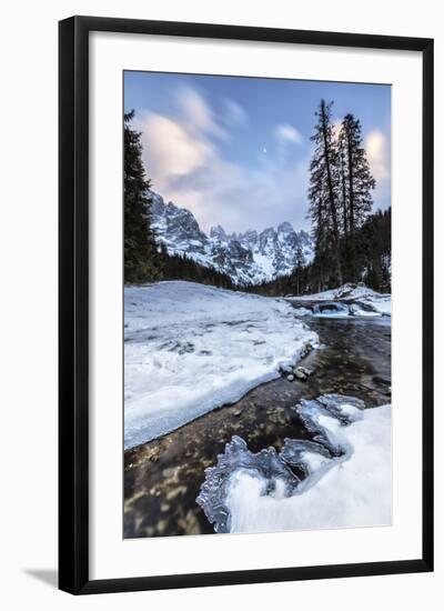 Sunset on a Frozen Creek. Venagia Valley Panaveggio Natural Park Dolomites-ClickAlps-Framed Photographic Print