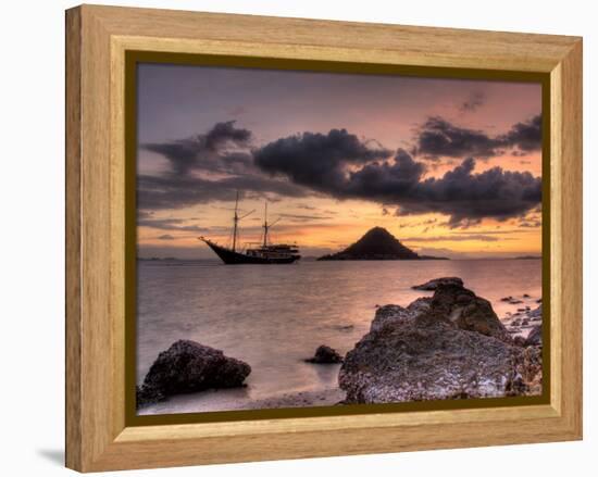 Sunset on Anchored Phinisi Schooner, Komodo National Park, Indonesia-Jones-Shimlock-Framed Premier Image Canvas