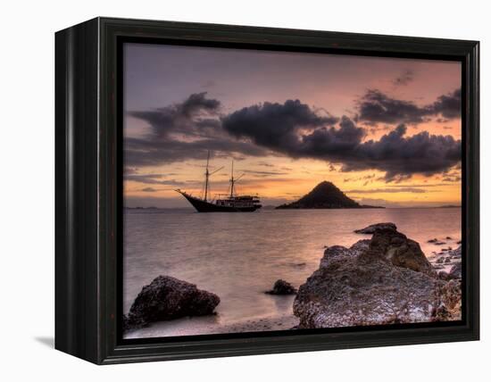 Sunset on Anchored Phinisi Schooner, Komodo National Park, Indonesia-Jones-Shimlock-Framed Premier Image Canvas