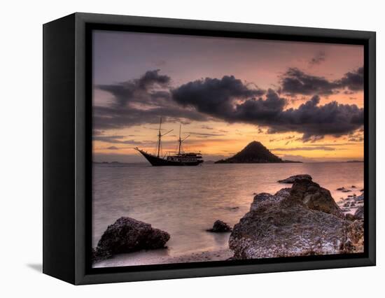 Sunset on Anchored Phinisi Schooner, Komodo National Park, Indonesia-Jones-Shimlock-Framed Premier Image Canvas