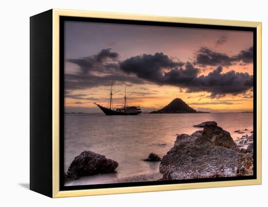 Sunset on Anchored Phinisi Schooner, Komodo National Park, Indonesia-Jones-Shimlock-Framed Premier Image Canvas