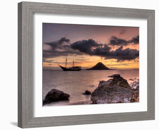 Sunset on Anchored Phinisi Schooner, Komodo National Park, Indonesia-Jones-Shimlock-Framed Photographic Print