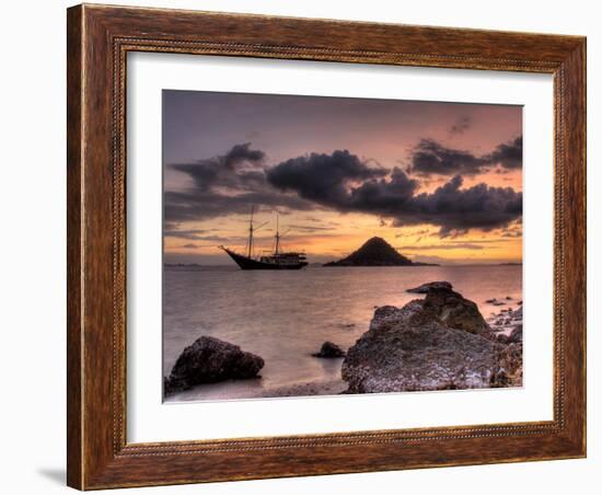 Sunset on Anchored Phinisi Schooner, Komodo National Park, Indonesia-Jones-Shimlock-Framed Photographic Print