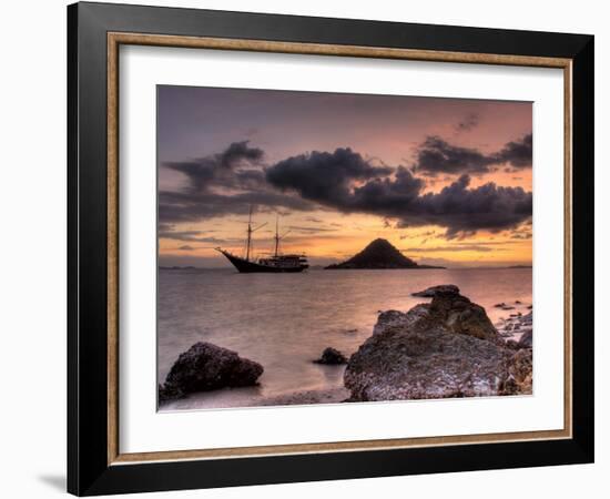 Sunset on Anchored Phinisi Schooner, Komodo National Park, Indonesia-Jones-Shimlock-Framed Photographic Print