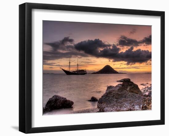 Sunset on Anchored Phinisi Schooner, Komodo National Park, Indonesia-Jones-Shimlock-Framed Photographic Print