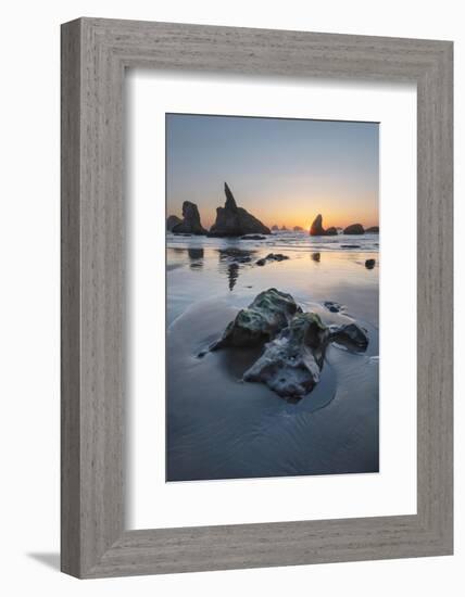 Sunset on Bandon Beach at low tide, Bandon,, Oregon-Alan Majchrowicz-Framed Photographic Print