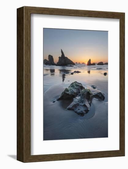 Sunset on Bandon Beach at low tide, Bandon,, Oregon-Alan Majchrowicz-Framed Photographic Print