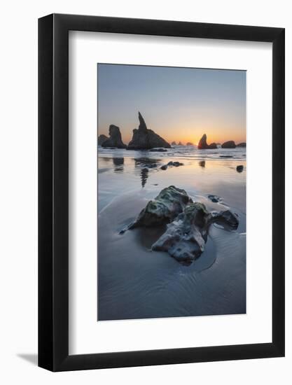 Sunset on Bandon Beach at low tide, Bandon,, Oregon-Alan Majchrowicz-Framed Photographic Print