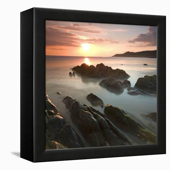 Sunset on Barricane Beach, Woolacombe, Devon, England. Summer-Adam Burton-Framed Premier Image Canvas