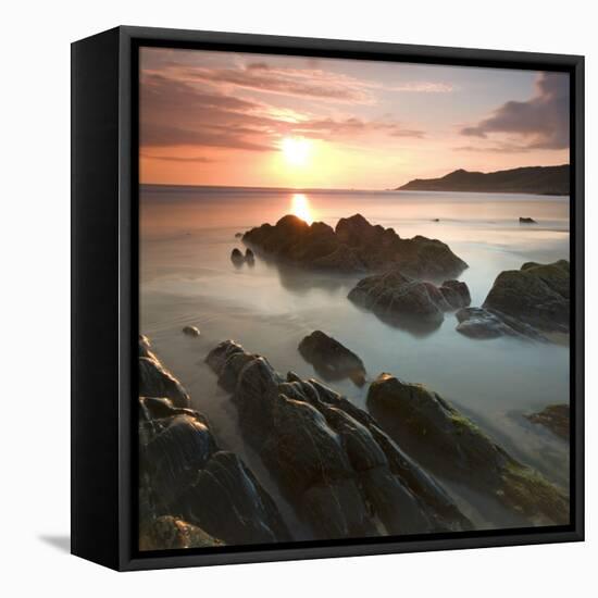 Sunset on Barricane Beach, Woolacombe, Devon, England. Summer-Adam Burton-Framed Premier Image Canvas