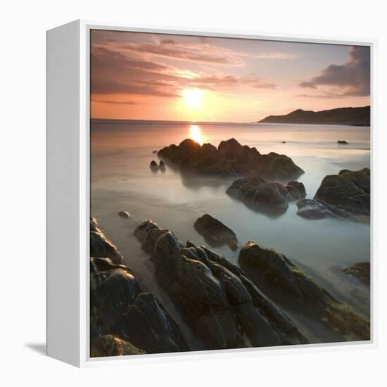 Sunset on Barricane Beach, Woolacombe, Devon, England. Summer-Adam Burton-Framed Premier Image Canvas