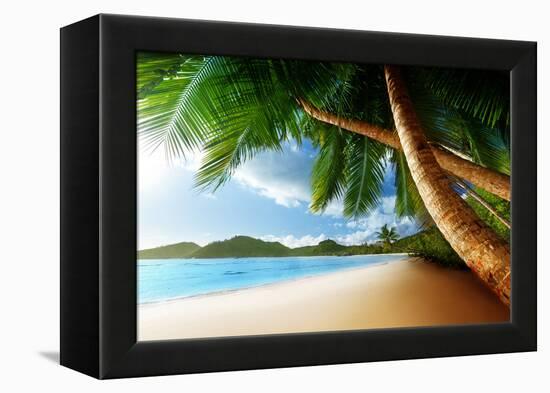 Sunset on Beach Anse Takamaka of Mahe Island, Seychelles-Iakov Kalinin-Framed Premier Image Canvas