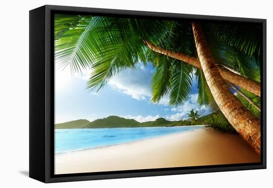 Sunset on Beach Anse Takamaka of Mahe Island, Seychelles-Iakov Kalinin-Framed Premier Image Canvas