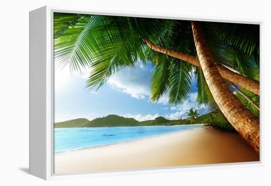 Sunset on Beach Anse Takamaka of Mahe Island, Seychelles-Iakov Kalinin-Framed Premier Image Canvas