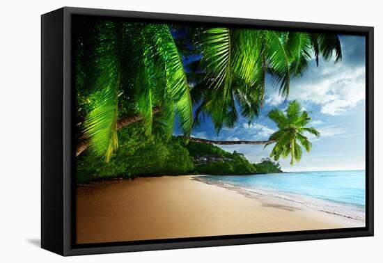 Sunset on Beach Anse Takamaka of Mahe Island, Seychelles-Iakov Kalinin-Framed Premier Image Canvas