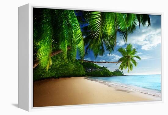 Sunset on Beach Anse Takamaka of Mahe Island, Seychelles-Iakov Kalinin-Framed Premier Image Canvas