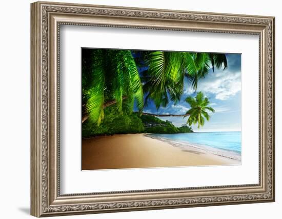 Sunset on Beach Anse Takamaka of Mahe Island, Seychelles-Iakov Kalinin-Framed Photographic Print