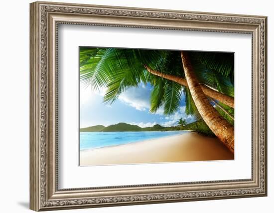 Sunset on Beach Anse Takamaka of Mahe Island, Seychelles-Iakov Kalinin-Framed Photographic Print