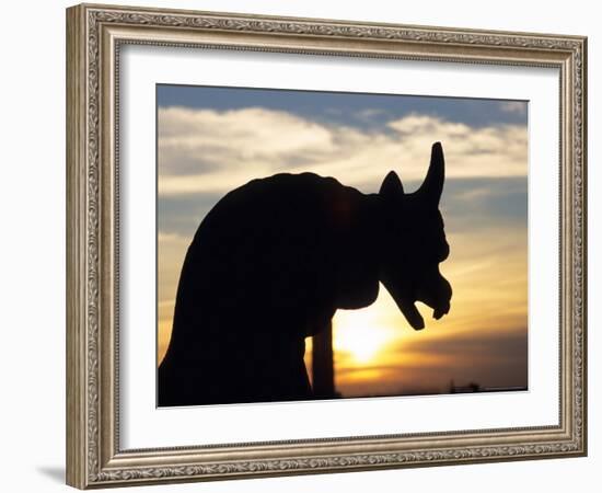 Sunset on Chimera of Notre Dame Cathedral, Paris, France-David Barnes-Framed Photographic Print