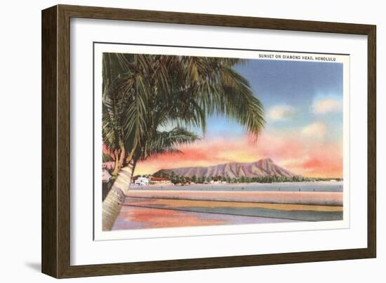 Sunset on Diamond Head, Honolulu, Hawaii-null-Framed Art Print