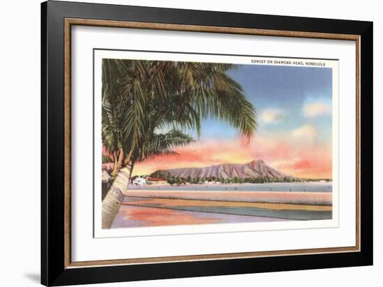 Sunset on Diamond Head, Honolulu, Hawaii-null-Framed Art Print