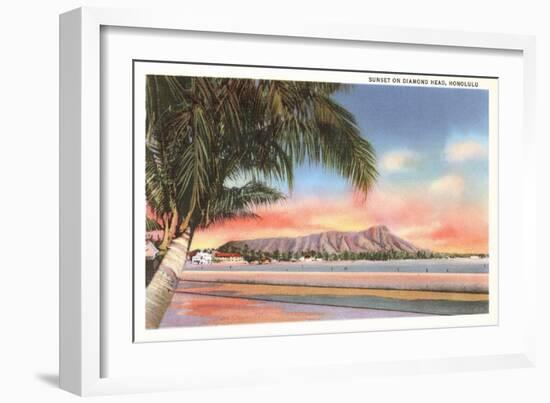 Sunset on Diamond Head, Honolulu, Hawaii-null-Framed Art Print