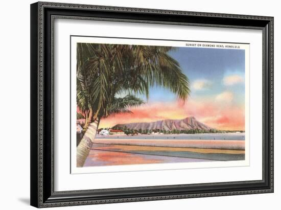 Sunset on Diamond Head, Honolulu, Hawaii-null-Framed Art Print