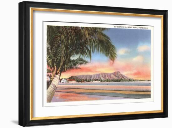 Sunset on Diamond Head, Honolulu, Hawaii-null-Framed Art Print