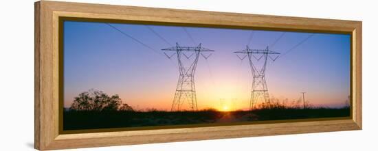 Sunset on Electrical Transmission Towers Near Lancaster, California-null-Framed Stretched Canvas