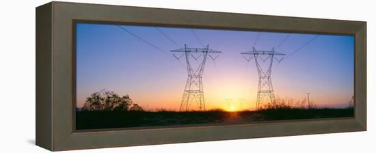 Sunset on Electrical Transmission Towers Near Lancaster, California-null-Framed Stretched Canvas