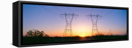 Sunset on Electrical Transmission Towers Near Lancaster, California-null-Framed Stretched Canvas