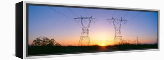 Sunset on Electrical Transmission Towers Near Lancaster, California-null-Framed Stretched Canvas