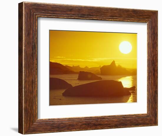 Sunset on Icebergs in the Bismark Strait, Petermann Island, Alaska, USA-Hugh Rose-Framed Photographic Print