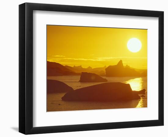 Sunset on Icebergs in the Bismark Strait, Petermann Island, Alaska, USA-Hugh Rose-Framed Photographic Print