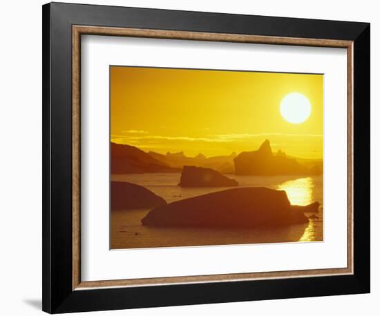 Sunset on Icebergs in the Bismark Strait, Petermann Island, Alaska, USA-Hugh Rose-Framed Photographic Print