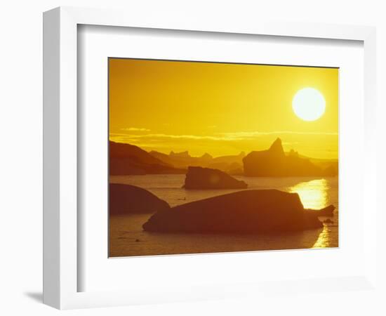 Sunset on Icebergs in the Bismark Strait, Petermann Island, Alaska, USA-Hugh Rose-Framed Photographic Print